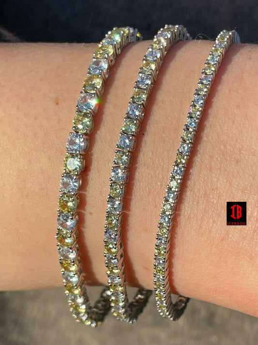 Tennis Bracelet SOLID 925 Sterling Silver Single Row Diamond & Yellow Sapphire