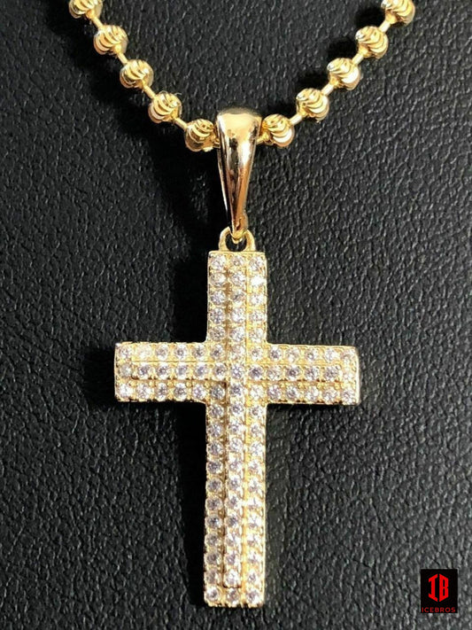 Sterling Silver 925 *14k Gold Bonded* Men's Small Cross Pendant Man Diamonds