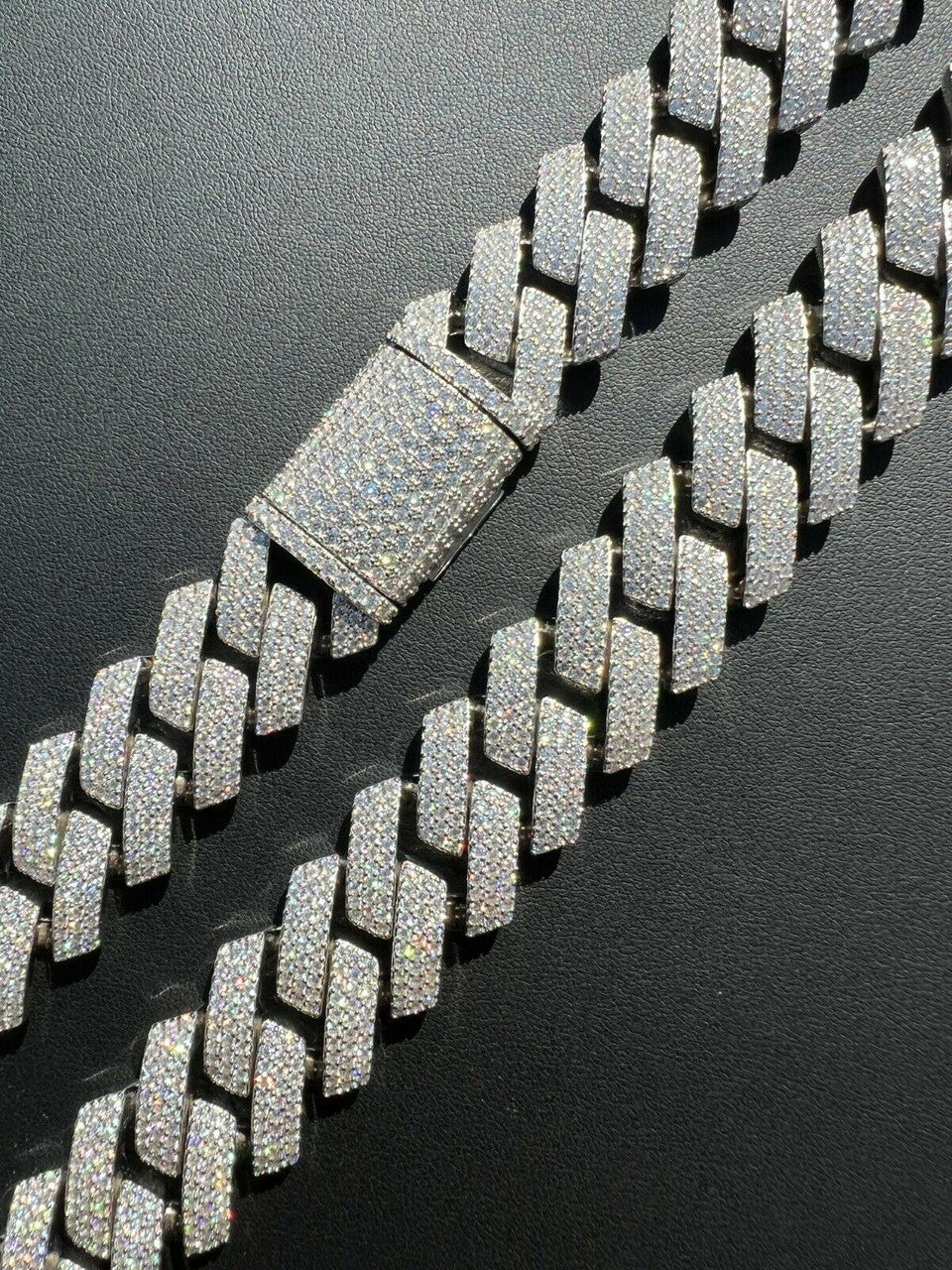 22mm White Gold Iced Prong Miami Cuban Link Chain Vvs Moissanite 925 Sterling Silver Necklace