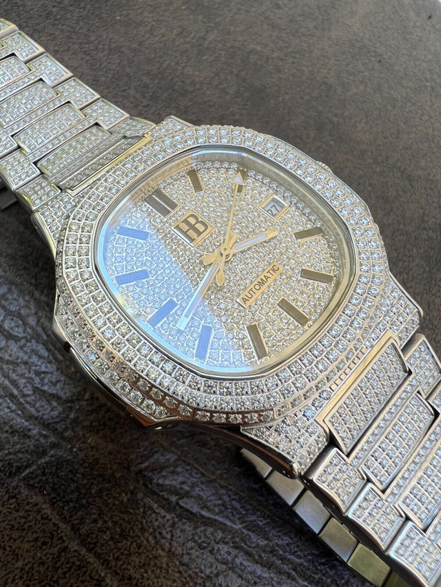 Real Mens Watch Fully Iced Blinged Stainless Steel Bust Down Out 41mm Hip Hop